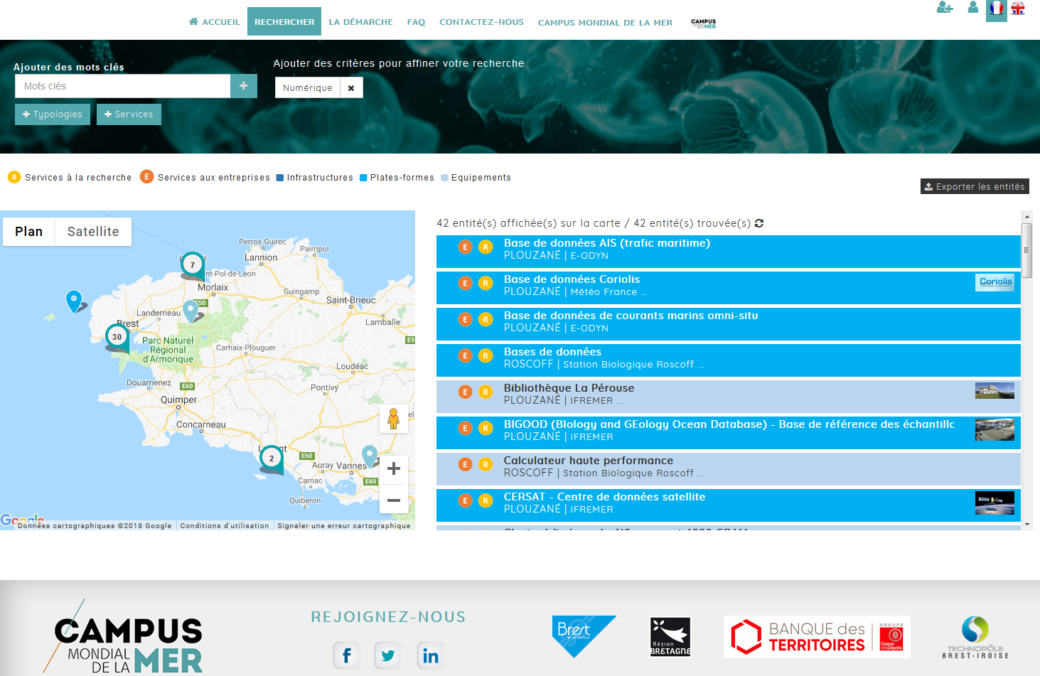 Portail des infrastructures et équipements de recherche du Campus mondial de la mer