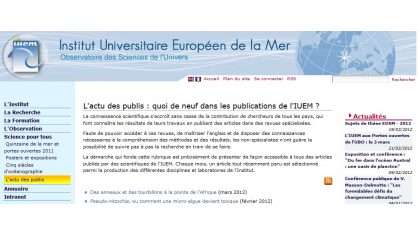 Suivez "L'actu des publis : quoi de neuf dans les publications de l'IUEM ? "