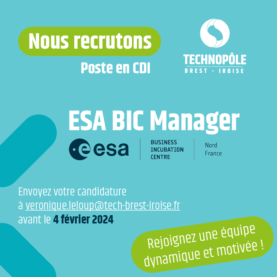 ESA BIC Nord France : Le Technopôle Brest-Iroise recrute son∙sa futur∙e Manager